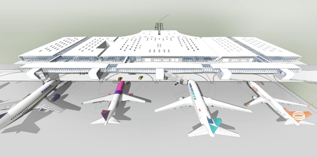 Wygląd docelowy terminala pasażerskiego od strony płyty postojowej